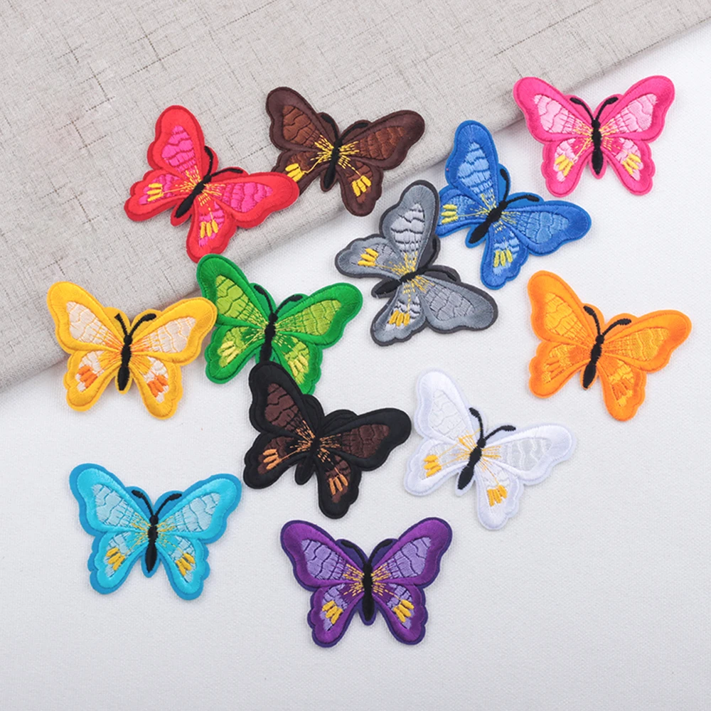 10Pcs Butterfly Purple Pink Yellow DIY Patches Embroidery For T-Shirt Iron On Appliques Clothes Jeans Stickers Badges Parche