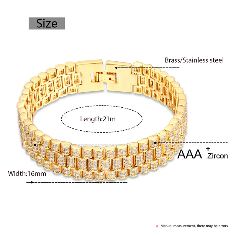 Hip Hop AAA CZ Stone Paved Bling Iced Out Watch Band Link Chain Bracelets Bangle for Men Rapper Jewelry Drop Shipping