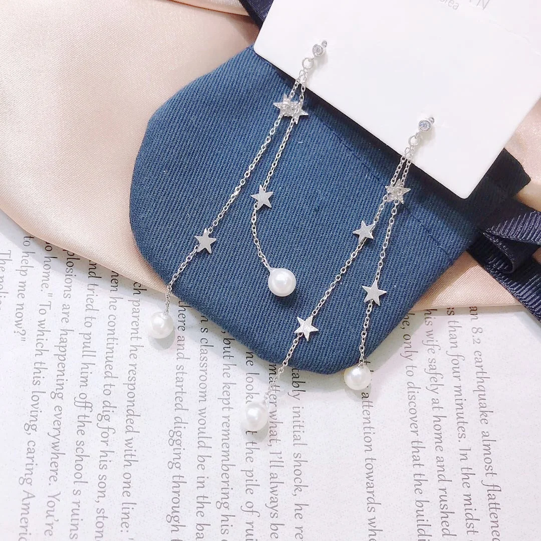 Shine Long Tassel Earrings 925 Sterling Silver Freshwater Pearls Zricon Unique Silver Noble Jewelry Fashion Natural