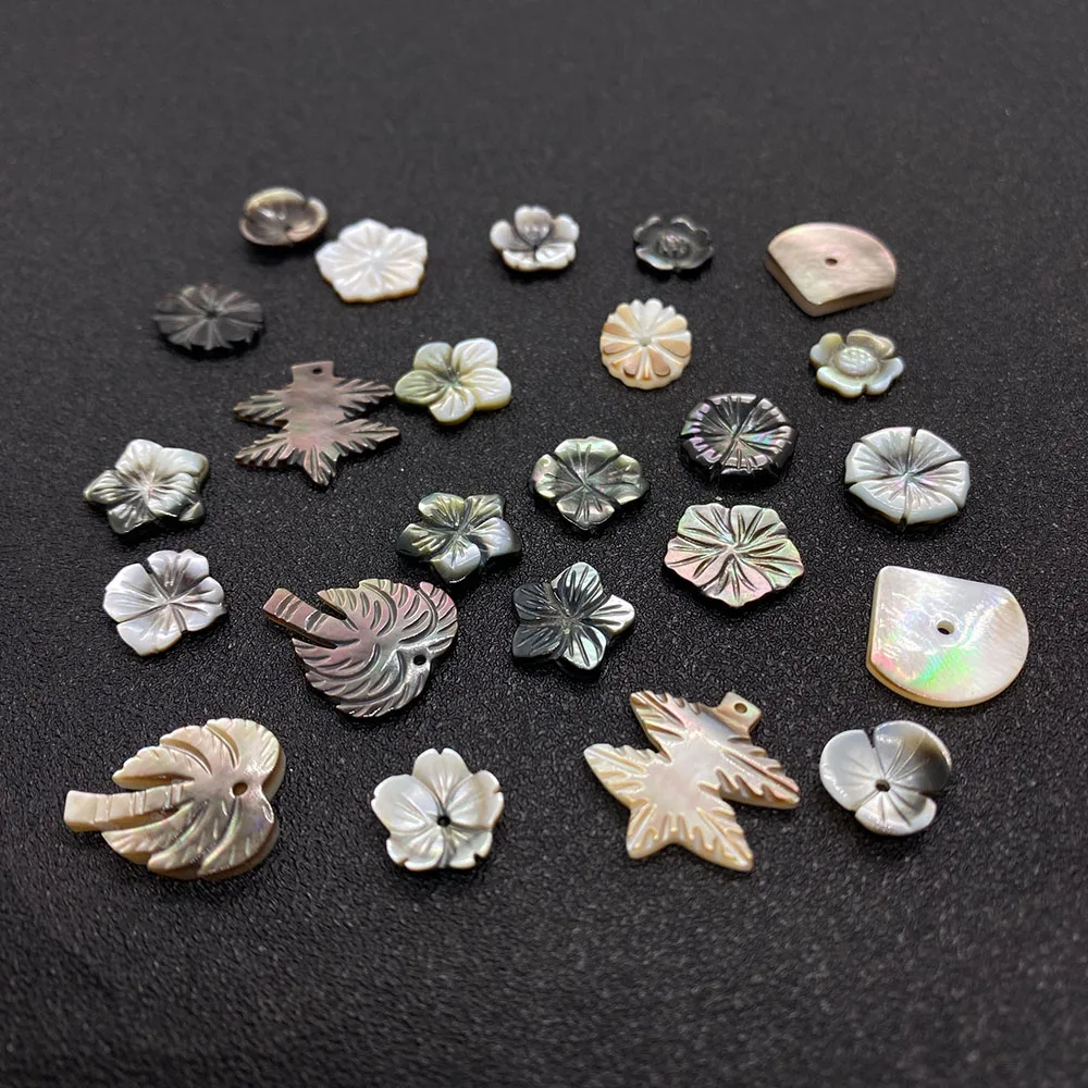 10pcs Natural Black Shell Beads Handmade Making Necklace Bracelet Earrings Jewelry Accessories Ladies Flower Shaped Charm Beads