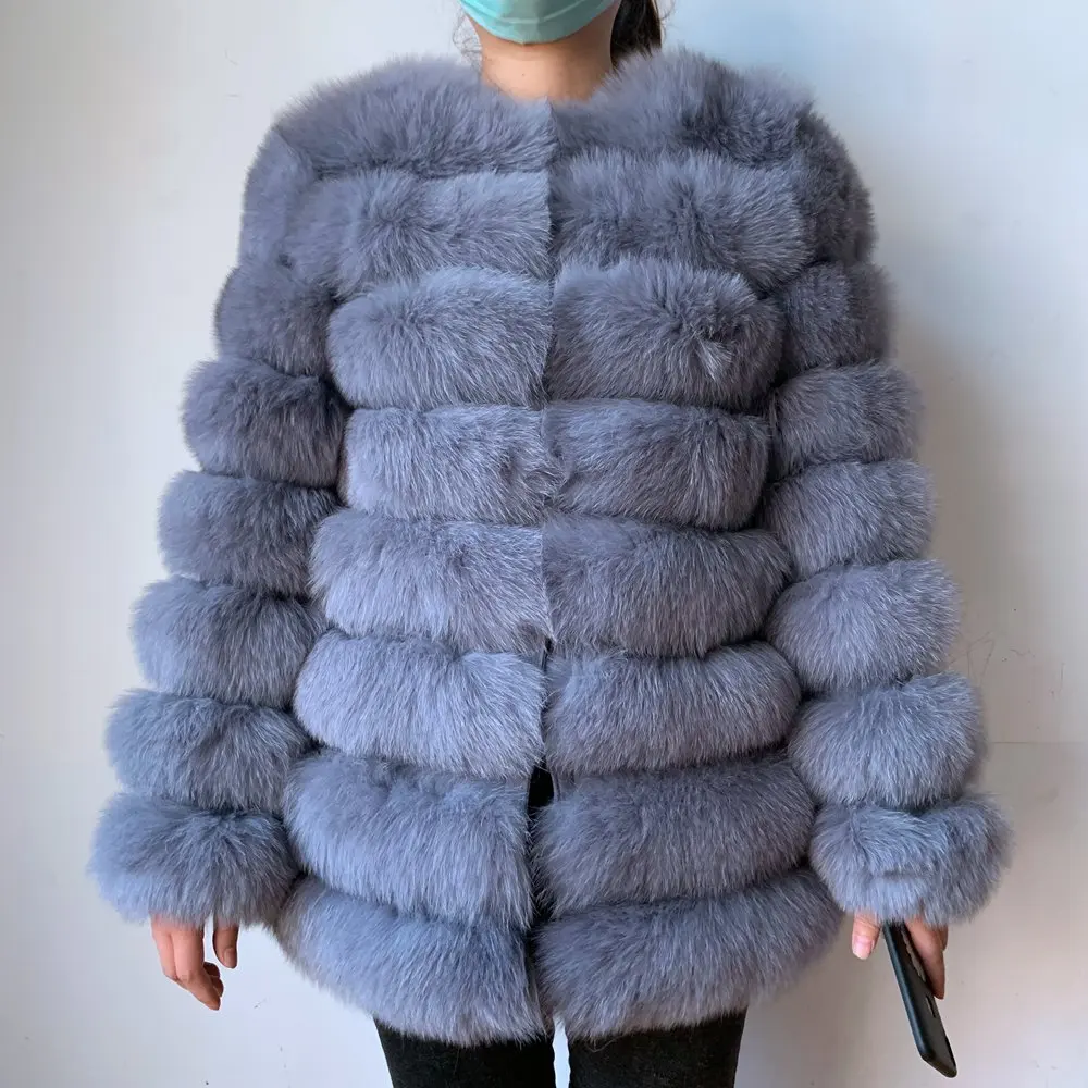 70CM 100% Real fur real fur fox coat outfit long sleeves quality silver fox women winter warm thick natural fox fur coats