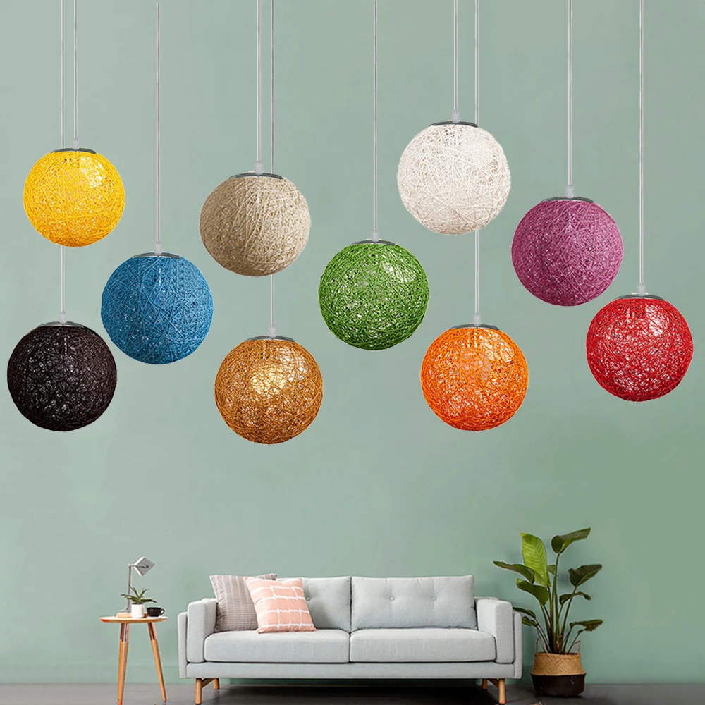 

Pendant Light Pastoral Rattan Weaving Jute Ball Chandelier Bedside Nightlight E27 for Bedroom Hotel Restaurant Bar Pendant Lamp