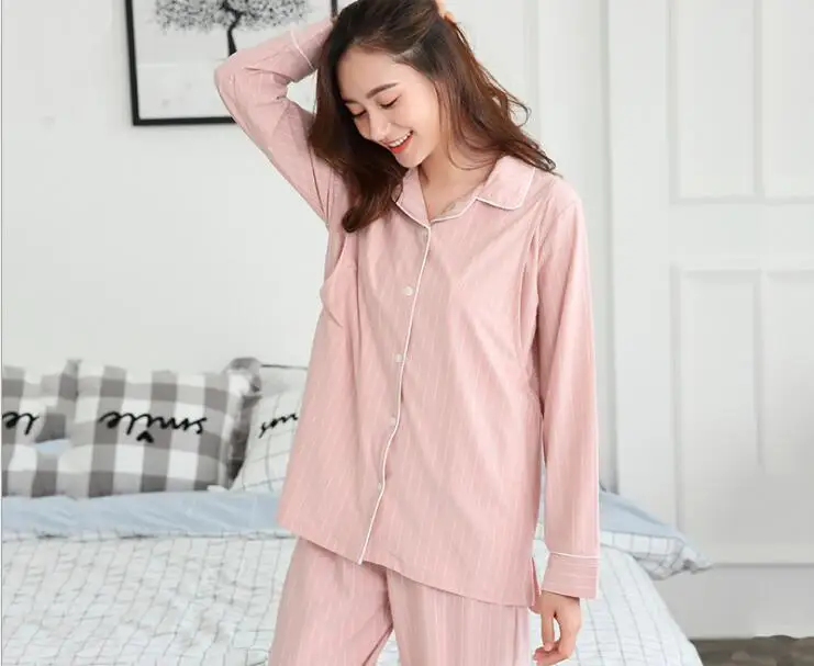 Fashion 2PCs/Set Striped breastfeeding Sleepwear Breastfeeding Nightwear for Pregnant Women Pregnancy Breast Feeding Pajamas