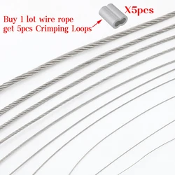 5/10m 304 Stainless Steel Wire Rope Soft Fishing Lifting Cable 7×7/7*19 Clothesline 0.8mm 1mm 1.5mm 2mm 3mm 4mm Aluminum sleeve