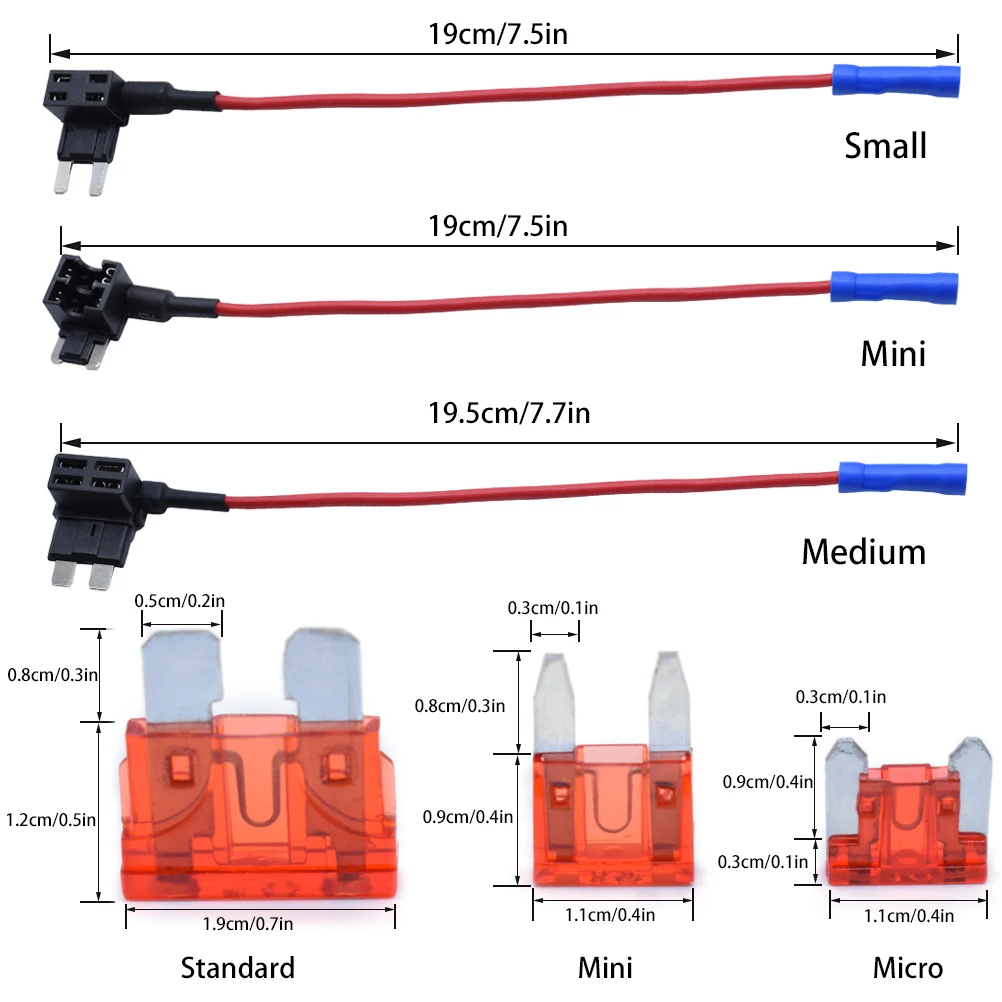 12PCS 3 Type Small Medium Car Fuse Add-a-circuit TAP Adapter Holder Micro/Mini/Standard 10A Blade Fuse For Toyota VW Hyundai KIA