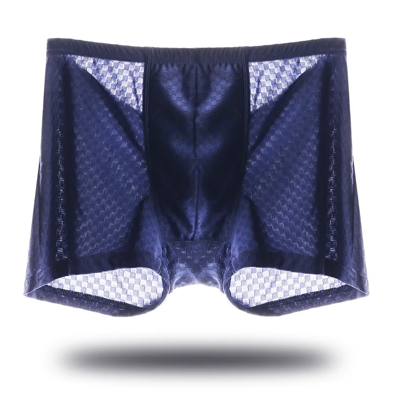 Ice Silk Mesh Grid Breathable Man Boxers Middle Waist Solid U Pouch Bag Mens Underwear High Elasticity Seamless Male Underpants