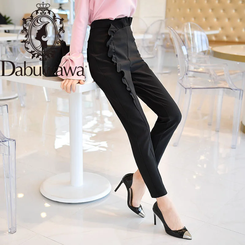 Dabuwawa Ruffle Front Women Pants Ladies Bottoms Female Trouser Casual Spring Autumn Pencil Pants High Waist Trousers DO1ALP006