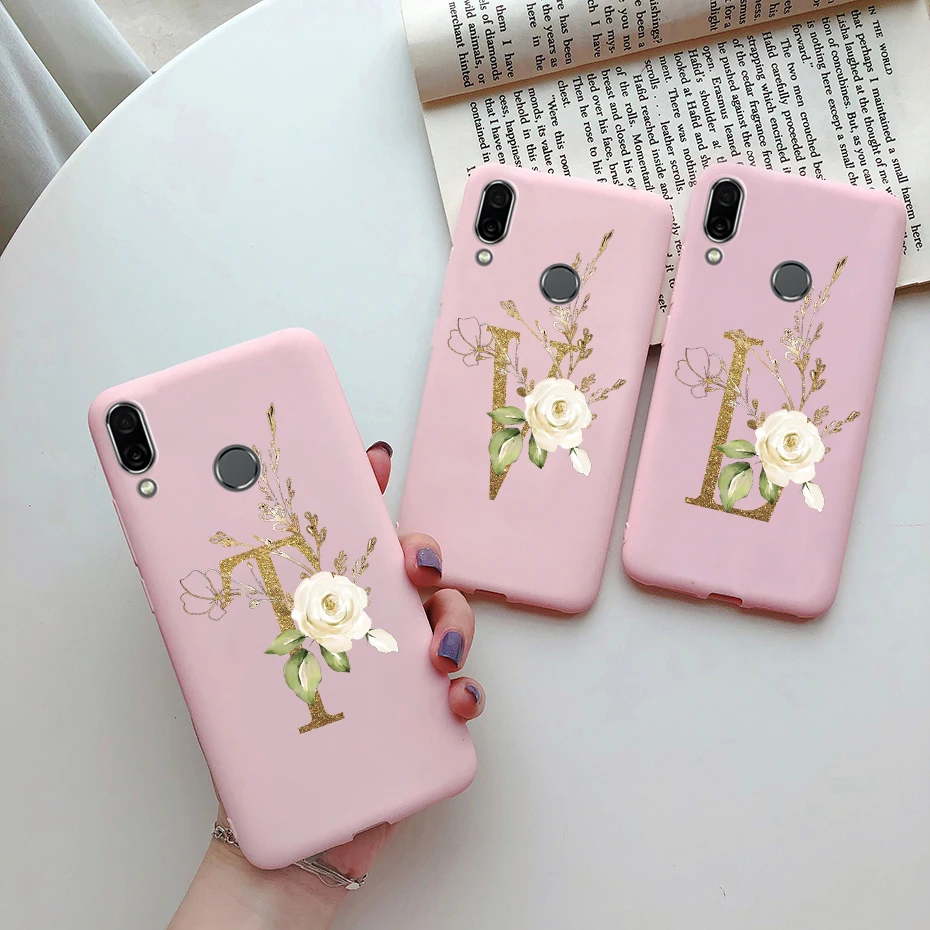 Funda para Huawei Y9 2019, carcasa trasera de silicona blanda con letras de flores a prueba de golpes para Huawei Y9 y 9 2019 6,5 "JKM-LX1 LX2 LX3