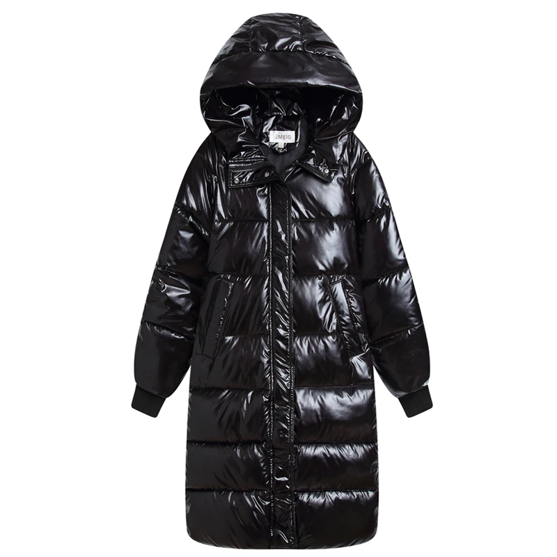 2023 Long Slim Stand Glossy Down Parka Jacket Coat Fashion Winter Women Warm Hooded Parka Outerwear Female Casacas Para Mujer