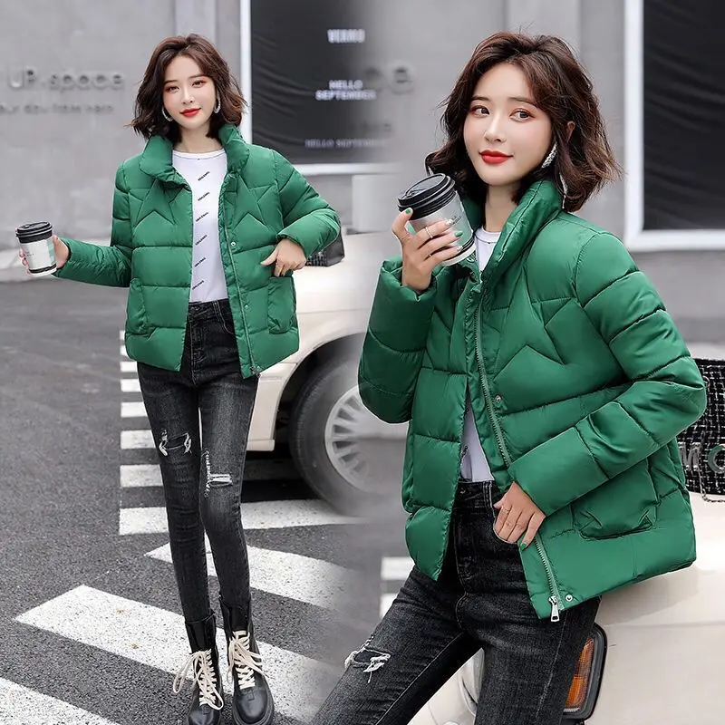 Fashion solid women's winter down jacket stand collar short single-breasted coat preppy style parka ladies chic outwear female