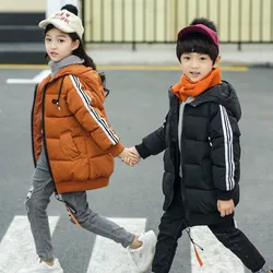 Size 12-15y Kids Parkas Jacket Winter Boys Girls Coats Zipper Hooded Solid Color Warm Casual Children Outerwear Top Clothes C60