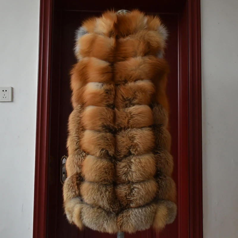 Winter Red Fox Fur Vest Female Real Long Women Red Fox Fur Waistcoat Natural Fox Fur Waistcoat Long