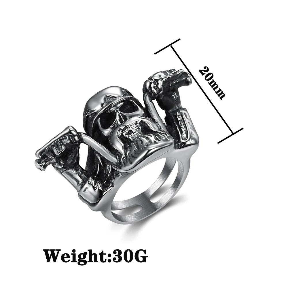 Punk Rock Motorcyclist Skull Ring For Men Gothic Big Beard Skull Stainless Steel Biker Ring Fashion Men Jewelry Gift Wholesale