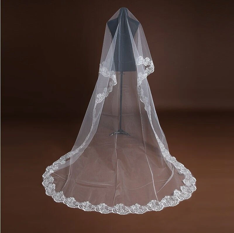 

One Layer Wedding veils without comb Lace Edge Cheap Bridal Veil Bride accesorios de la boda Voile mariée