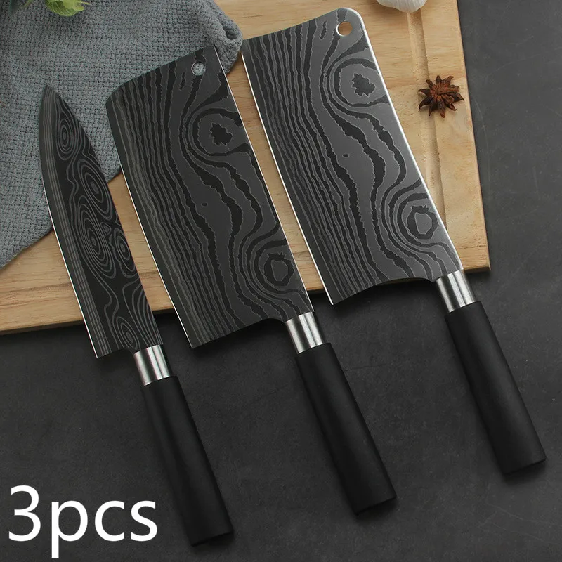 

Professional Chef Knife Set Damascus Laser Pattern Meat Chopping Slicing Vegetable Cutter Cleaver Kitchen Knives Stainless Steel