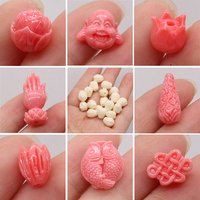 Natural Stone Pink Coral Beads Craved Buddha head Flower Loose Spacer Beads for Women DIY Necklace Bracelet Jewelry Making 10pc
