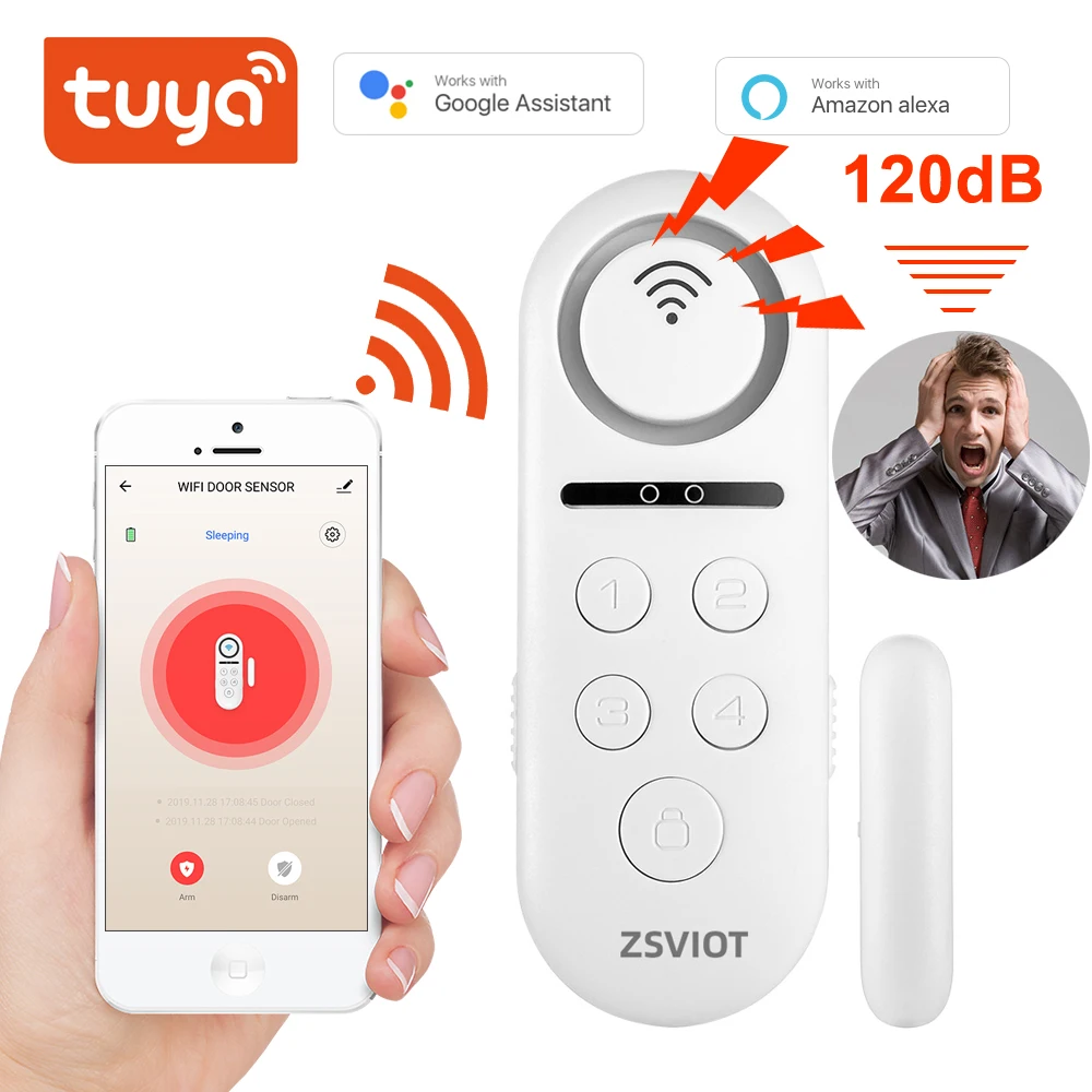 Tuya Wifi Deur Sensor Ingebouwde Buzzle Draadloze Magnetische Raam Detector Magneet Schakelaar Open Alarm Smart Leven App Alexa google