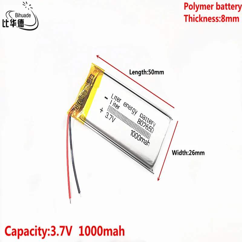 グッドqulityの3.7v、1000mah、802650ポリマーリチウムイオン/リチウムイオン電池のためのおもちゃ、電源銀行、gps、mp3、mp4、携帯電話、スピーカー