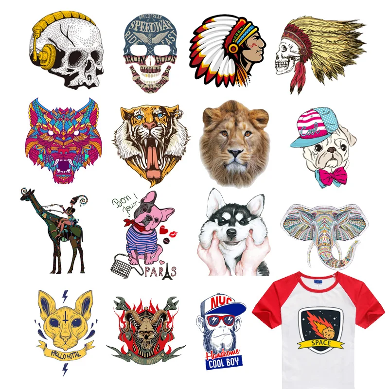 Ferro su feroce bestia tigre leone Patch per vestiti bambino fai da te t-shirt Applique trasferimento di calore vinile lettera animale Patch Sticker