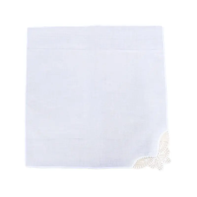 28x28cm Women Plain White Square Handkerchiefs Crochet Butterfly Lace Corner Bridal Wedding DIY Cotton Napkin Pocket Hanky Towel