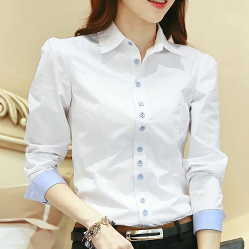 White Blouse Women Cotton Office Career Shirts Tops Fashion Casual Long Sleeve Blouses Women Business Shirt Size 5XL