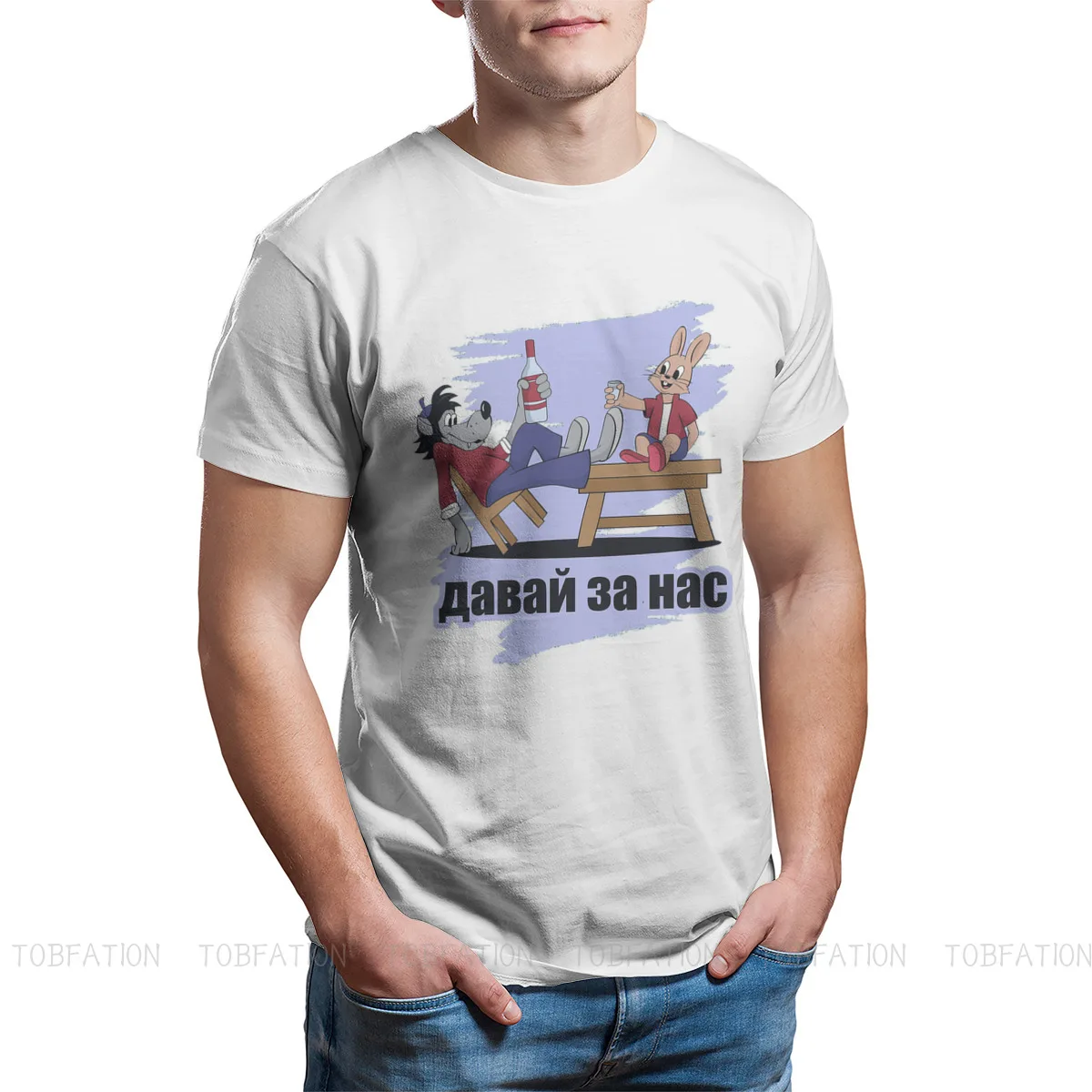 Wodka Russland TShirt Nu Pogodi Well Just You Wait Wolf Hare Zayats Cartoons Printing T Shirt Men Short Sleeve Gift Clothes