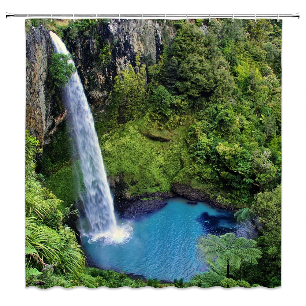 

Forest Waterfall Shower Curtains Green Plant Tree Natural Scenery Bathroom Home Decor Curtain Bathtub Curtains Bath Screens