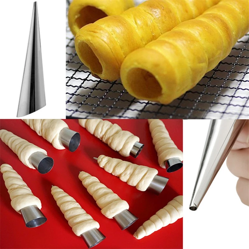 5pc/set Kitchen Stainless Steel Baking Cones Horn Pastry Roll Cake Mold Spiral Baked Croissants Tubes Cookie Dessert Too