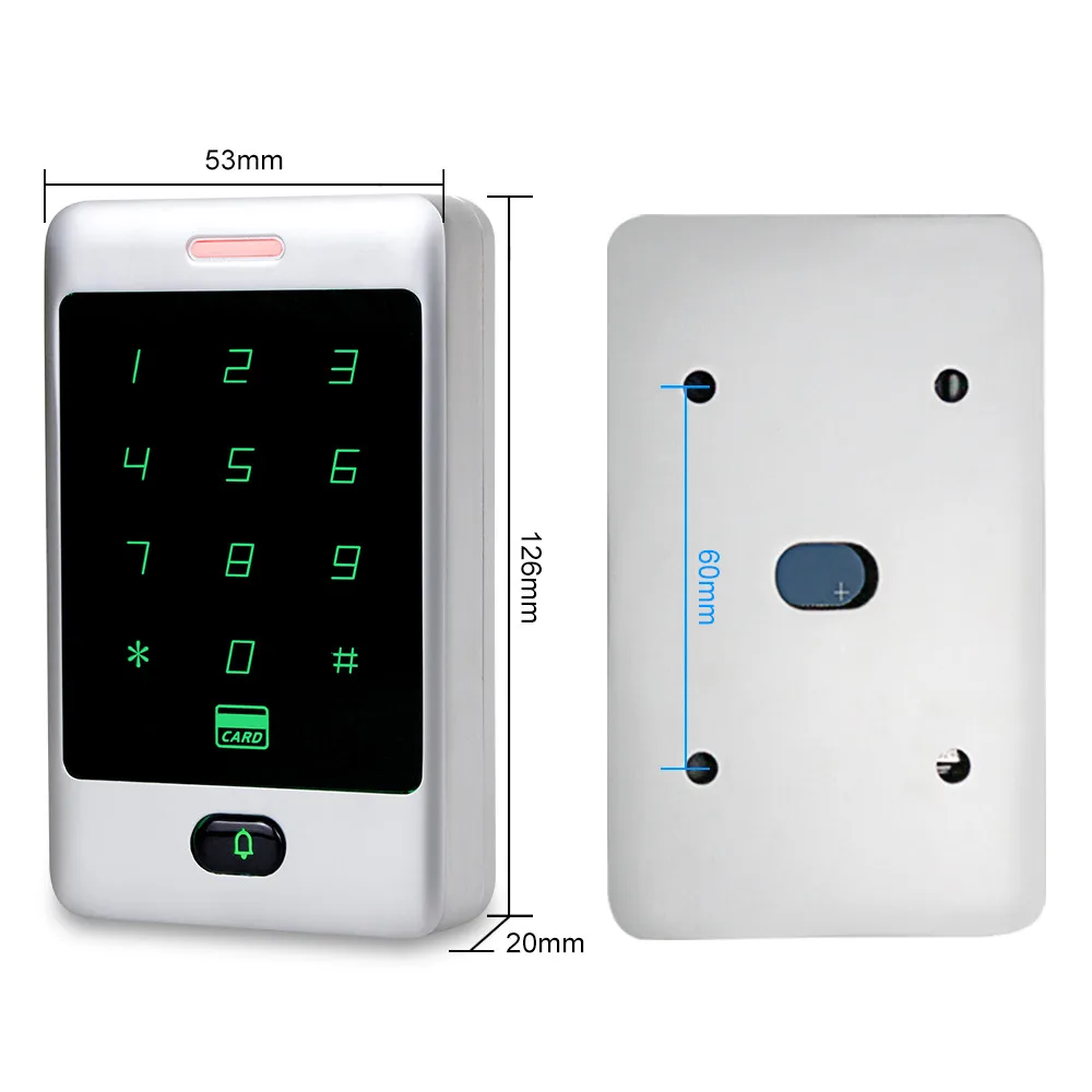 Metal Waterproof RFID 125KHz Standalone Access Control Keypad Door Controller Card Reader Outdoor Rainproof Cover with Keyfobs