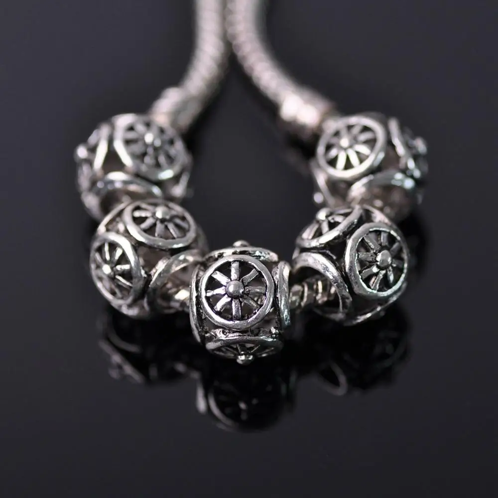 10pcs 10mm Round Hollow Metal Alloy Loose Spacer Big Hole Beads for Jewelry Making European Charms Bracelet DIY