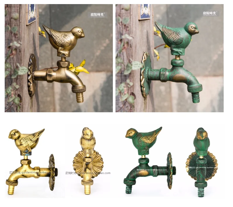 Decorative Antique Brass Garden Outdoor Faucet Cold Water Tap - With a Set of Brass Quick Connecter for 1/2