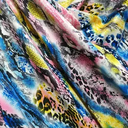 Good,4 Way Stretch Knit Cotton/Spandex Fabric,Pink/Blue/Yellow Leopard Snake Print Fabric,Diy,Sewing,Dress Sexy Dance Costumes