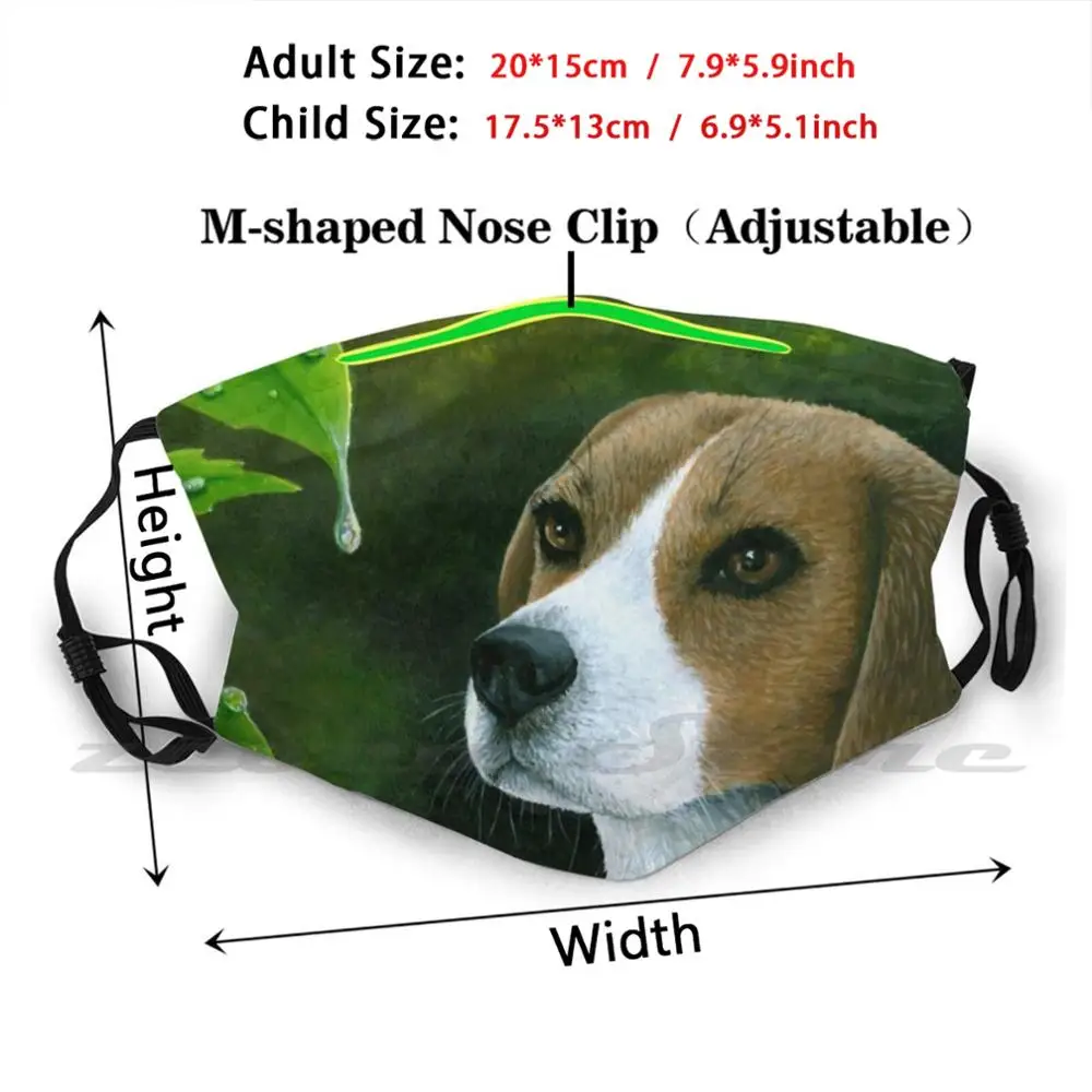 Mascarilla con filtro Pm2.5 para adultos y niños, máscara lavable con patrón personalizado de perro Beagle, hojas verdes, gota de agua artbymmm Dumas, 116