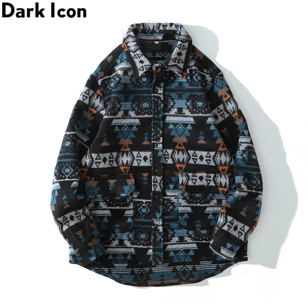 Dark Icon Geometric Thick Jackets Men Women Pockets Autumn Men\'s Shirt Jacket Vintage Shirts