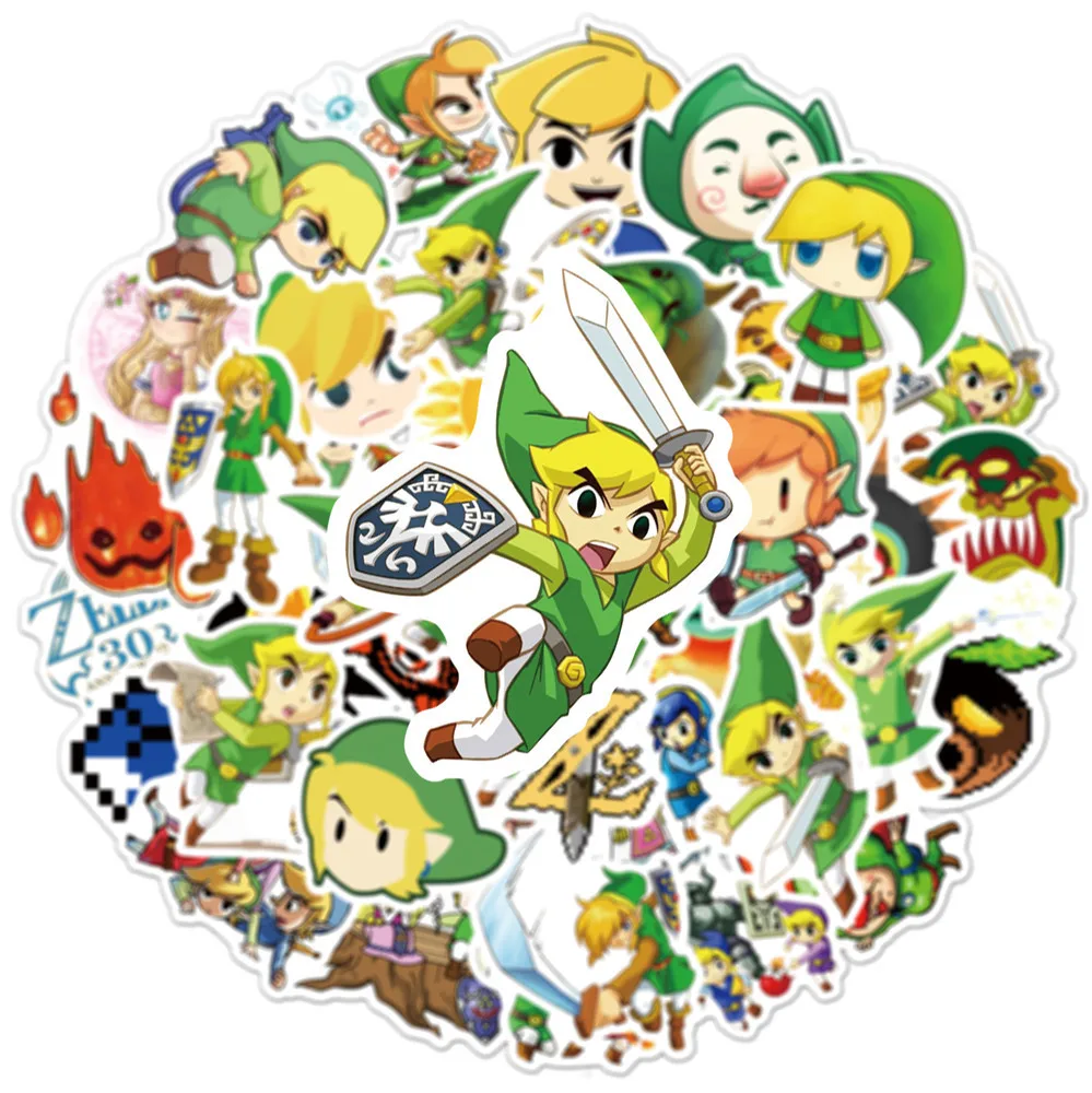 50PCS Anime The Legend of Zelda Stickers DIY Travel Luggage Guitar Fridge Laptop Waterproof Cartoon Sticker Decal