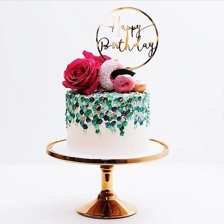 Gold Silber Alles Gute zum Geburtstag Kuchen Topper Acryl Klassische Geburtstag Cupcake Topper Dessert Dekoration für Baby Dusche Kuchen Liefert