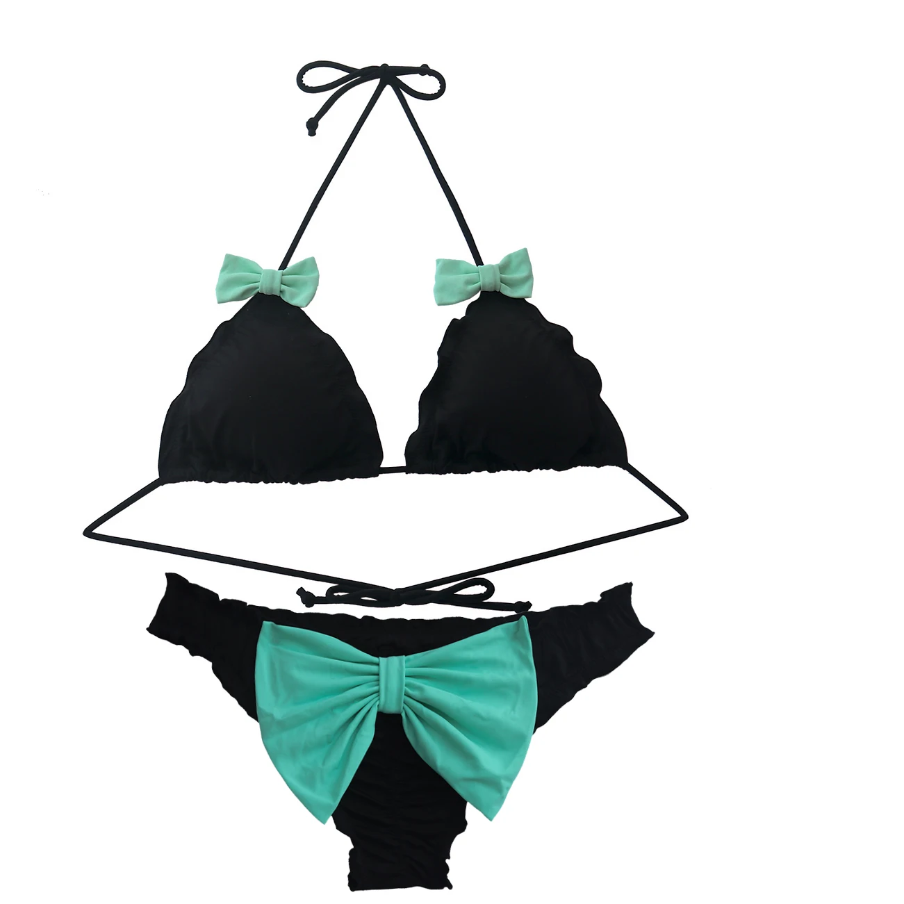 Costume da bagno Bikini triangolo fiocco verde estivo donna costume da bagno segreto nero Biquini perizoma fondo costume da bagno brasiliano costumi da bagno sfacciati