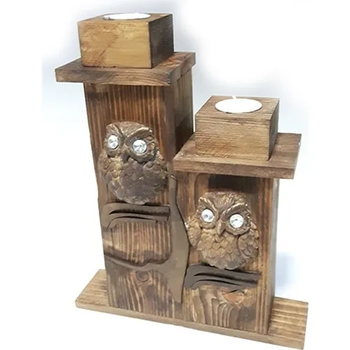 Folk Bookstore Owl Dual T-Light Candle Holder