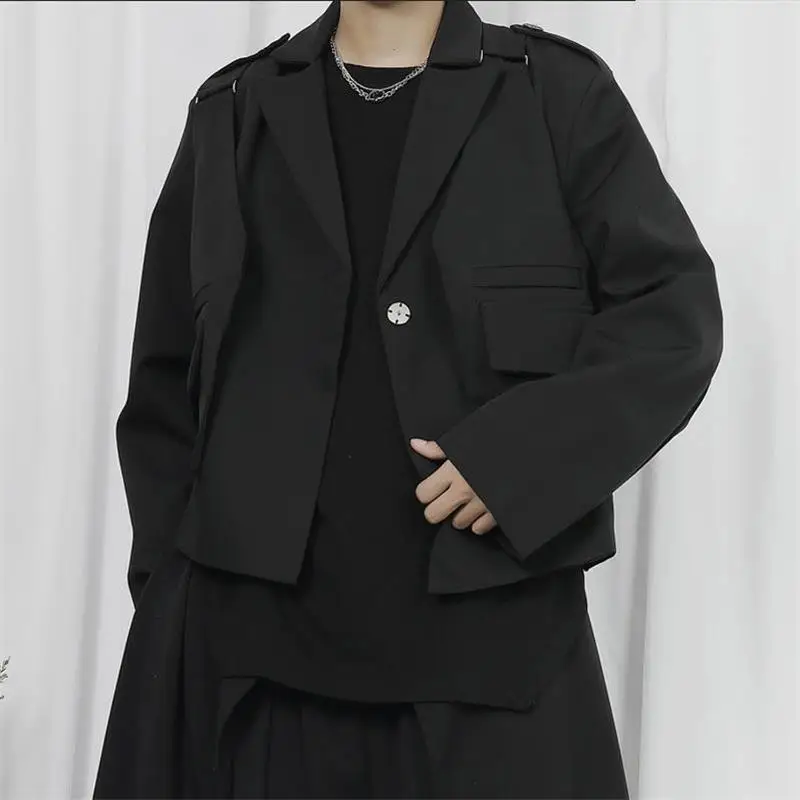 Men's Suit Coat New Large Suit Small Suit Coat Japanese Fashion Personalized Black Splicing Loose Short Suit