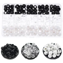 180 unids/lote de rastas de Color blanco y negro, Anillo para el cabello, cuentas trenzadas para el cabello, cuentas de rastas para el cabello, clips para puños con agujero de 5mm