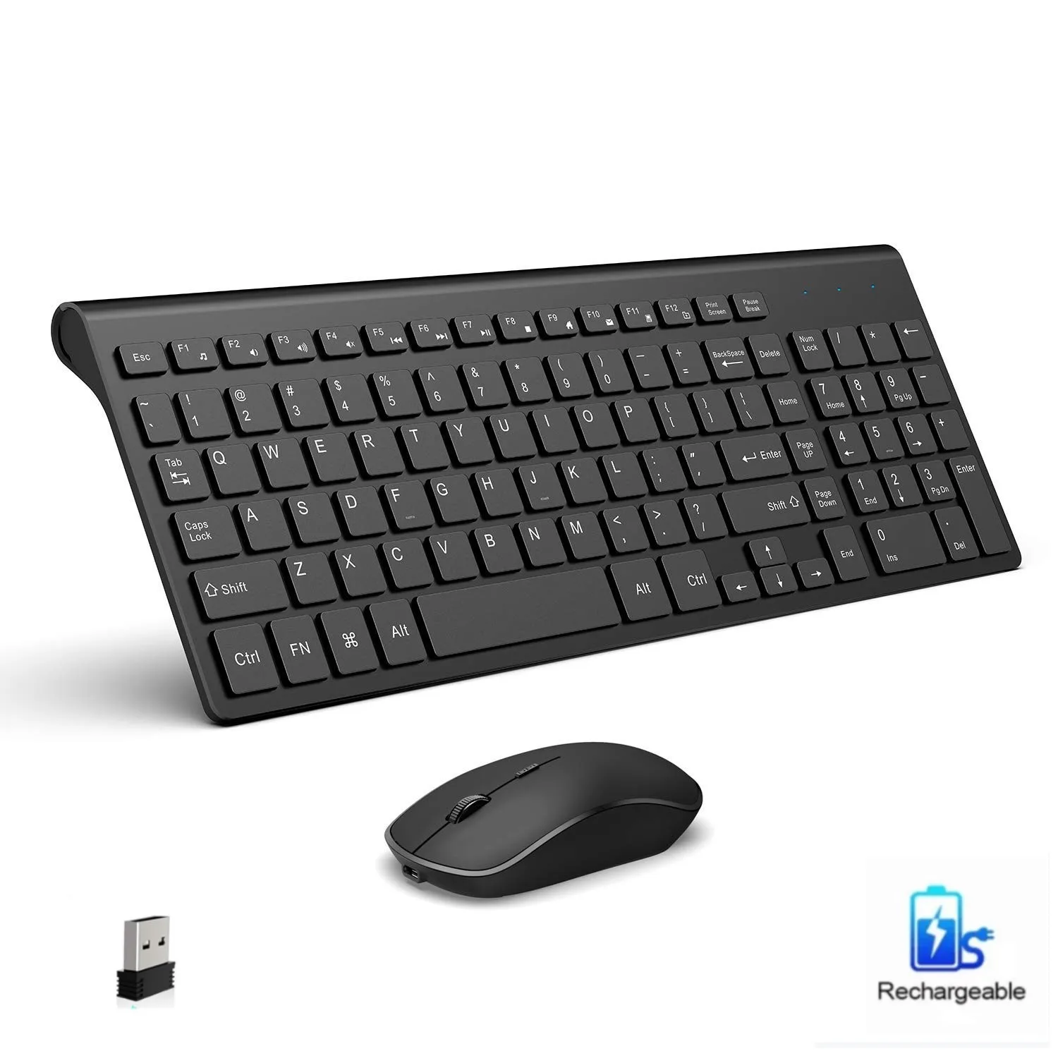 Rechargeable Keyboard Mouse,Wireless Keyboard And Mouse set,2.4G Scissor Port Less Noisy Design Suitable For Home Office/library