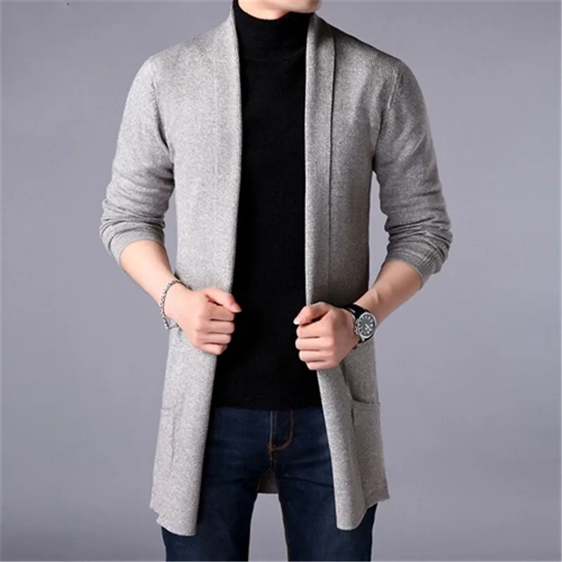 Suéter largo ajustado para hombre, Chaqueta de punto de Color sólido, informal, a la moda, novedad de otoño, 2024