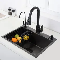 black Kitchen Sink 304 Stainless Steel vegetable washing basin black sink above counter or udermount Single sink kitchen