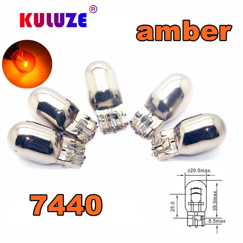 Kuluze T20 turn signal bulb 7440 invisible Silver Chrome 12v21w rear tail lamp w21w amber automobile halogen bulb