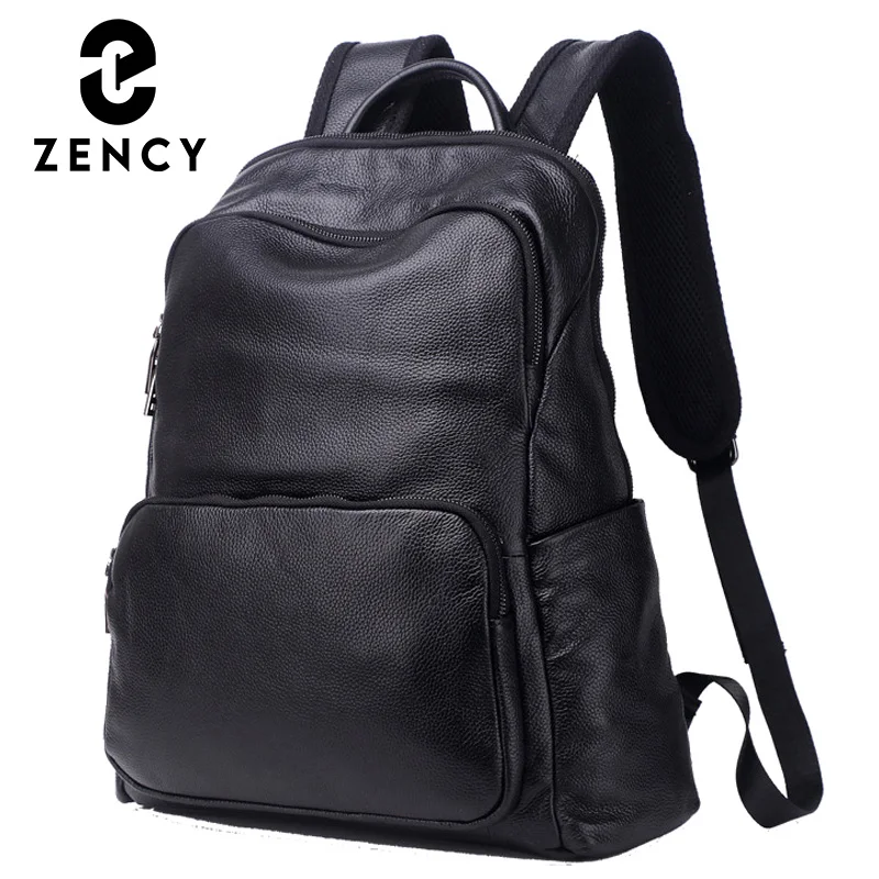 Zency Cowhide Leather Knapsack New Fashion Designer Backpack Daily Casual Women Rucksack Laptop Bag Anti-Theft Bag For Male