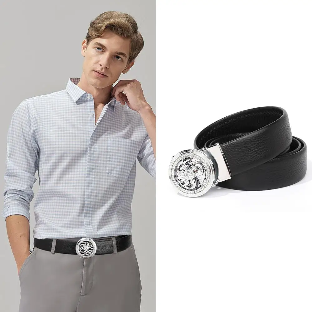 

Men's Business Belt Classic brand Genuine Leather Belt High Quality Automatic Buckle Strap Waist Belt Rotating Metal Buckle belt