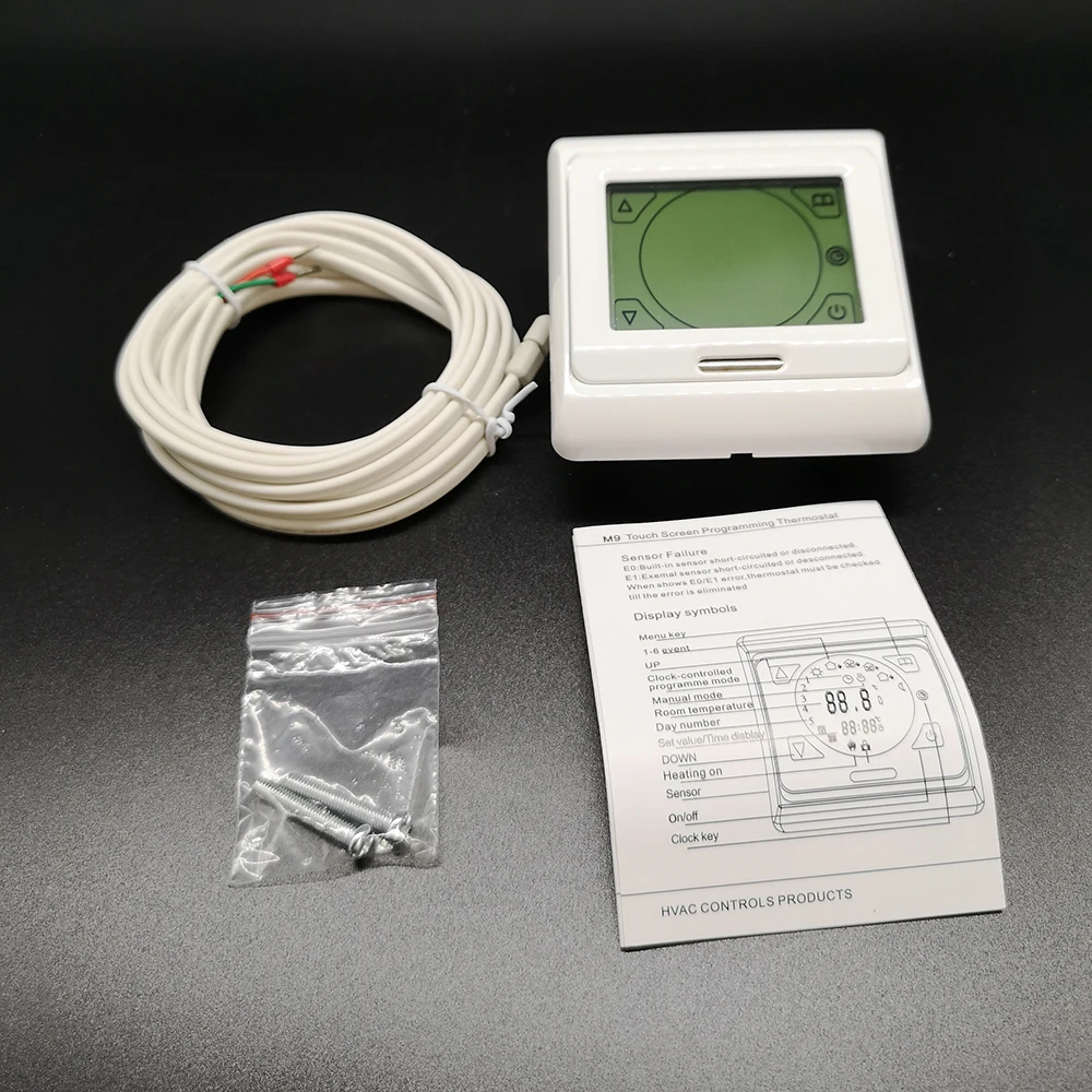 E91 (M9) 16A touch screen underfloor heating thermostat for good quality with floor sensor 3M temperature control system