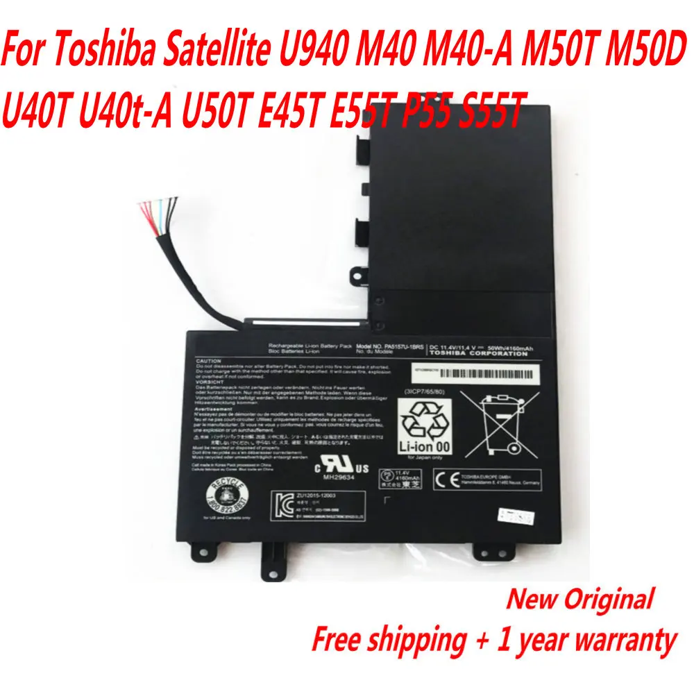 

Original PA5157U-1BRS PA5157U Battery For Toshiba Satellite U940 M40 M40-A M50T M50D U40T U40t-A U50T E45T E55T P55 S55T