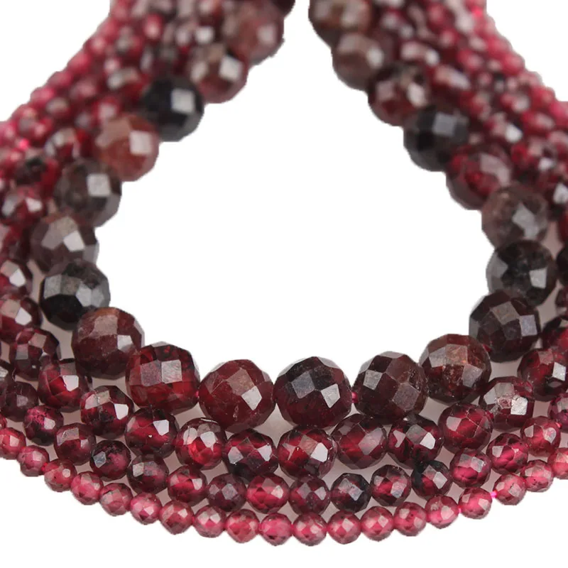 Natural Stone Faceted Cut Precious Shining Garnet Small Round Beads 2/3/4/5MM Diy Bracelet Necklace Earring For Jewelry Making