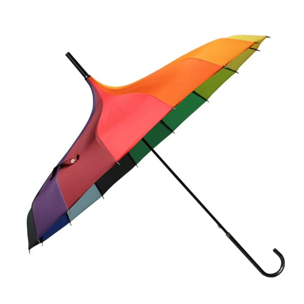 50pcs Fashion Rainbow Pagoda Palace Creative Umbrella Sun Rain Lady Princess Royal Long-handled Straight Golf Umbrella